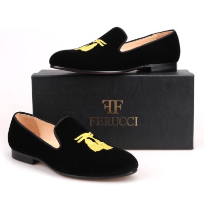 FERUCCI BLACK VELVET WITH GOLD TASSEL LOAFER SIZE 8 PROM WEDDING LOAFERS SHORS Amazon.com: FERUCCI Black Velvet Slippers Loafers with Gold  main image 3