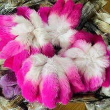  Gradient Colored Real Fox Tail Fur Tail Dyed White Fox keyring Costume Pendant