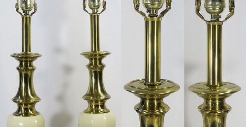 Pair of Stiffel table Lamps Brass w/Enamel Insert - Picture 4 of 8
