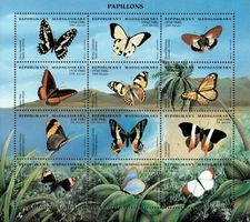 Madagascar 1999 - Butterflies of Madagascar - Sheet of 12 Stamps Scott 1392 MNH