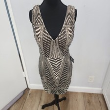 Lulu's Party Like Me Black Light Nude Sequin Bodycon V-Neck Mini Dress M Med NEW