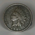 1901 Indian Head Penny Pointed Bust 1c BN Coin One Cent F Condition 1c Copper
