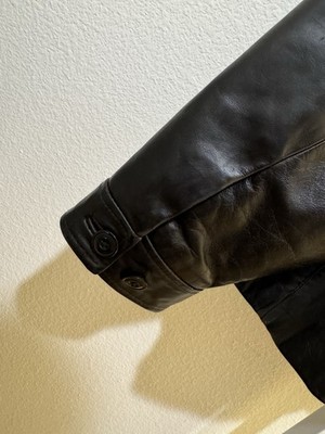Vintage GAP Black Leather Car Coat Sz XL 90s Y2K Minimalist Jacket