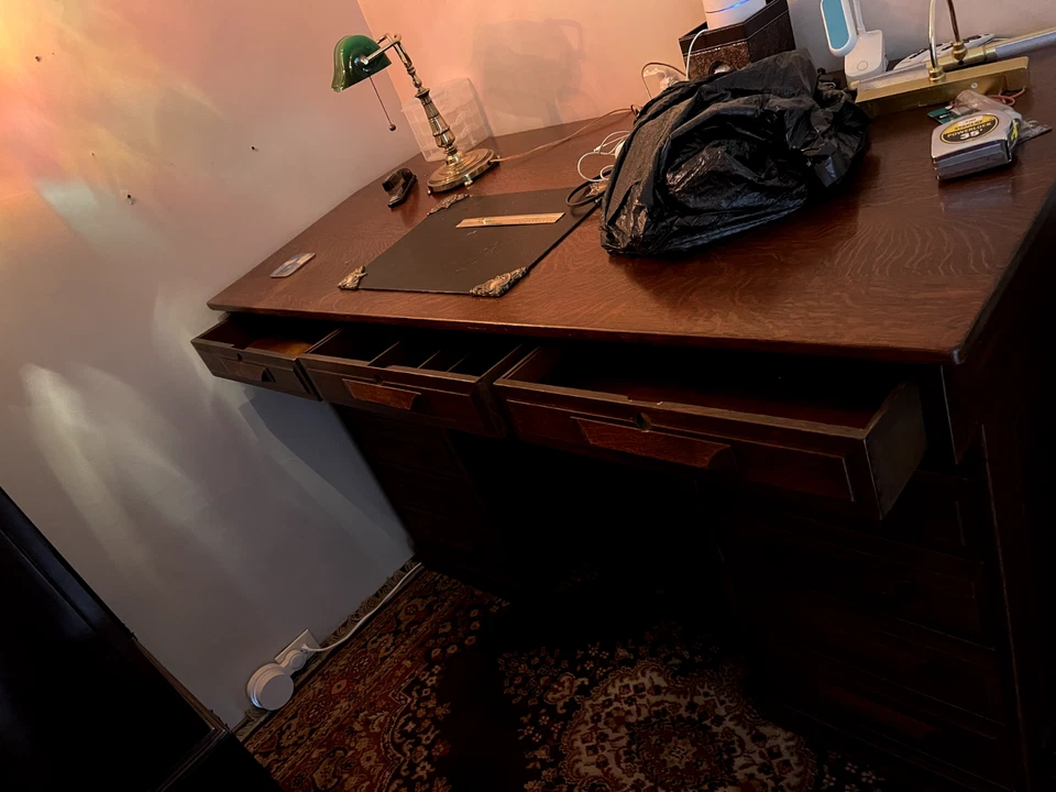 Vintage Oak Drafting Desk from Historic Hollywood Hills Home - Image 4 of 4
