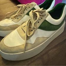 Vince Women s Warren Court Sneakers Lace-Up White/Green/Beige US 8 EU 38.5