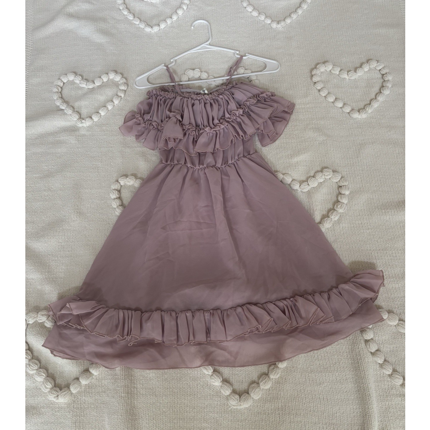 Pink Solid Chiffon Off Shoulder Ruffle Strappy A-Line Midi Dress S