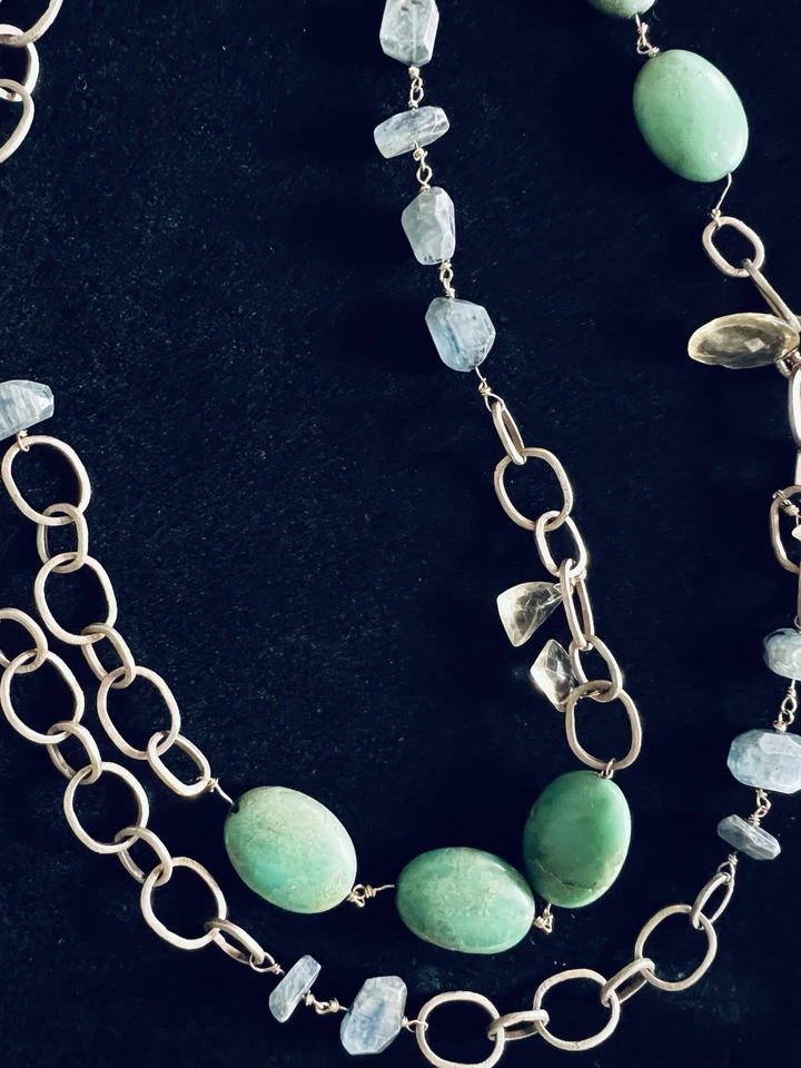 Alexis Bittar 纯银 925 绿松石和蓝色宝石链式项链 — 第 3/4 张图片