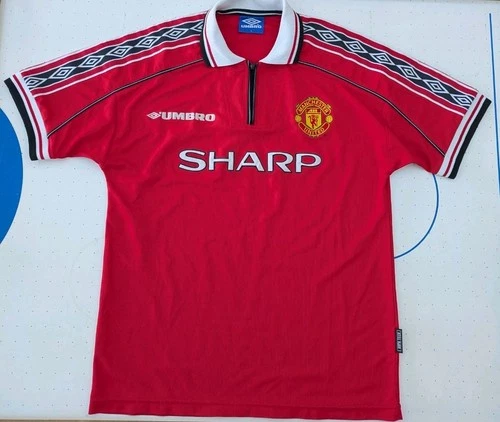 Original Man United red home kit 98/99 iconic zip shirt Size Large - Rare