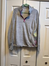 Fila Sport Running Jacket Women's Pullover Light Gray Pink Trim 1/4 Zip- XL