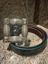 Kieselstein Cord Sterling Women Of The World Buckle W. Green Alligator Belt Sz 2