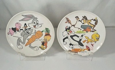 2 Vintage Lenox Ware Melamine PLATES Looney Tunes Warner Bros. With Stands