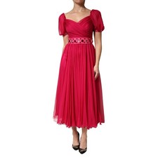 DOLCE & GABBANA Dress Pink Silk Embellished A-line Midi IT46/US12/XL RRP 3070usd