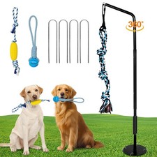 Tether Outdoor Dog Tug Toy 360 Rotating with 3 Ropes 4 Ground Stakes Yard Play