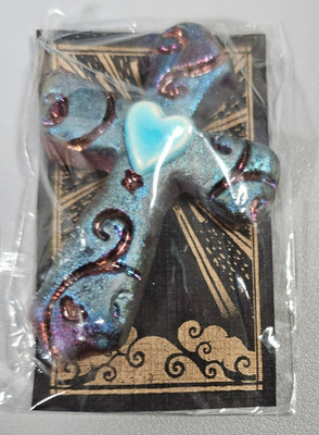Signed Jeremy Diller Raku Cross Magnet Handcrafted  2-1/4'' X 1-3/4''  NEW  OOAK