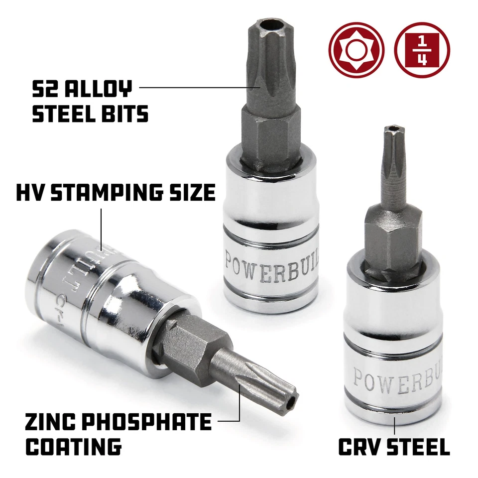 Powerbuilt 1/4 Inch Drive T-7 Tamper Proof Torx Bit Socket - 648195 - Image 3 of 4