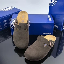 Birkenstock Boston Men's/Women's Soft Footbed Mocha Suede Leather Clogs Shoes