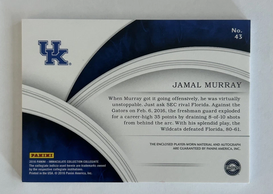 JAMAL MURRAY - 2016 IMMACULATE RPA #/49.  Jersey Match # - Image 2 of 2