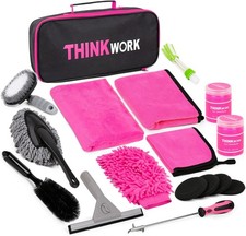 THINKWORK Auto Reinigungsset 17 Stück Rosa Autopflege Set Innenraum Außen Wasche