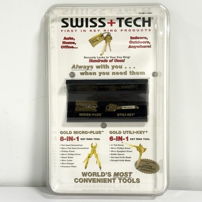 SWISS+TECH Gold Tone Micro-Plus & Utili-Key Ring Multi Tool Set New Sealed NOS