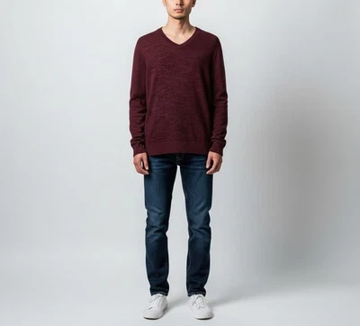 Abercrombie & Fitch Herren Jumper Medium Bordeaux V-Ausschnitt Pullover - Bild 1 von 4