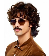 Traqur 70s Wigs for Men Disco Wig Halloween Party Short m-8018-Dark Brown