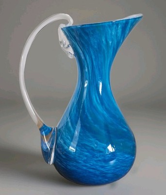 Blue Alum Bay Kunstglas Krug Vase mundgeblasen Studio Art Glas mit Etikett #2432