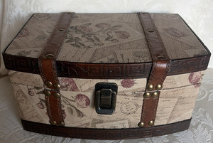 Vintage Look Decorative Wood Storage Chest Floral Letters Stamps 9.25 x 7 x 4