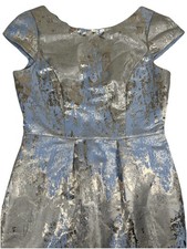 Vince Camuto Dress Womens 12 Blue Silver Metallic Jacquard Sheath Party Cocktail