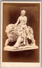 Antique CDV Circa 1860s Una And The Lion Lady on Lion Sculpture Stone