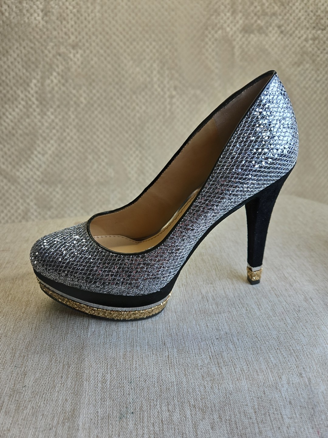 GIANNI BINI Platform Silver/Gold Pumps Women's 6.5 M Stilettos Classy Worn Once