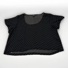 Moda International Sheer Black Crop Top Shirt Size Small Silver Dot