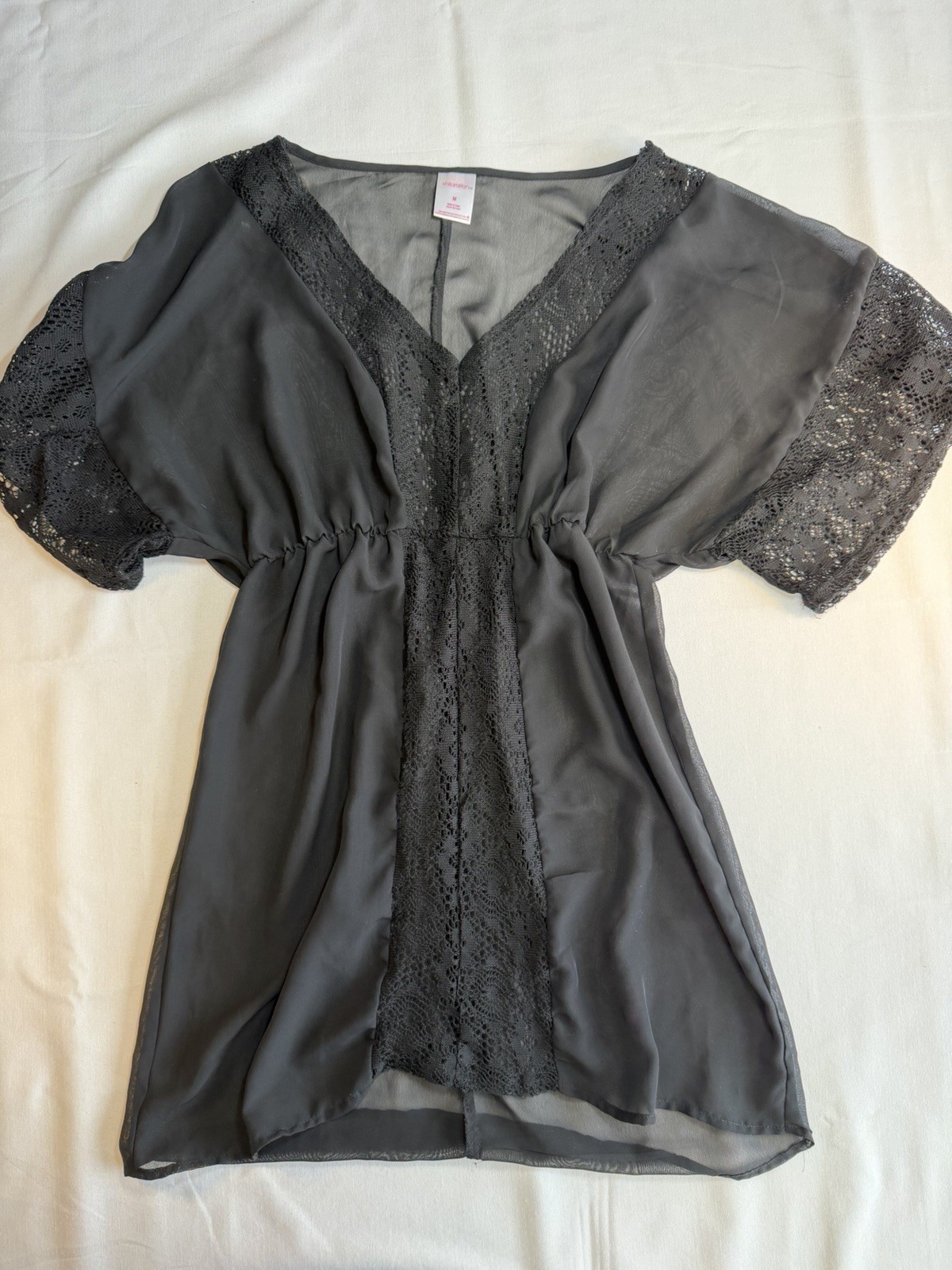 Xhilaration sheer black plunge v neck tunic top swim cover up black womens Med