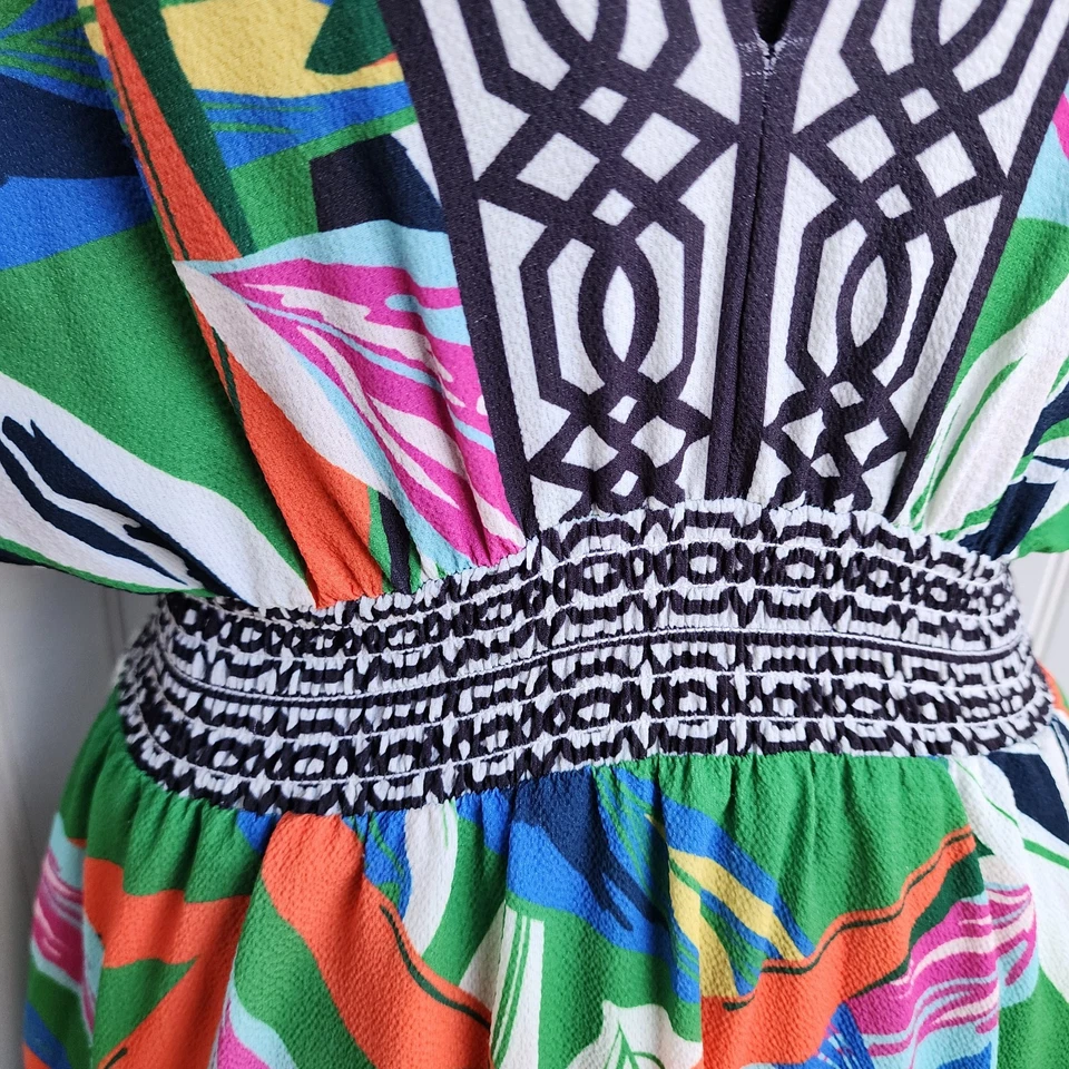 Maxi Vestido Flying Tomato Fuera del Hombro Alto Bajo Verde Tropical Floral Talla M Foto 4 de 4