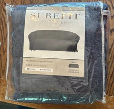 NEW Sure fit Sofa size textured linen blue Slipcover washable polyester