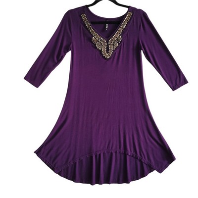 White Mark Women's Tonya Embellished Tunic Top Purple Small