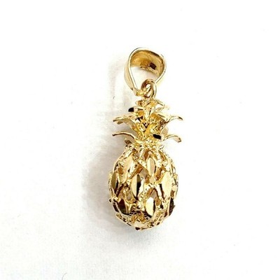 14k Gelbgold Ananas 3D Diamantschliff Obst Anhänger Charm feiner Schmuck 2,7g