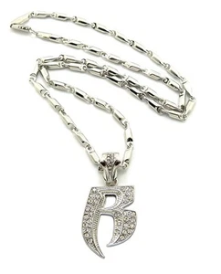 NEW RUFF RYDER 'R' PENDANT & 4mm/24" BULLET CHAIN HIP HOP NECKLACE - MZ85