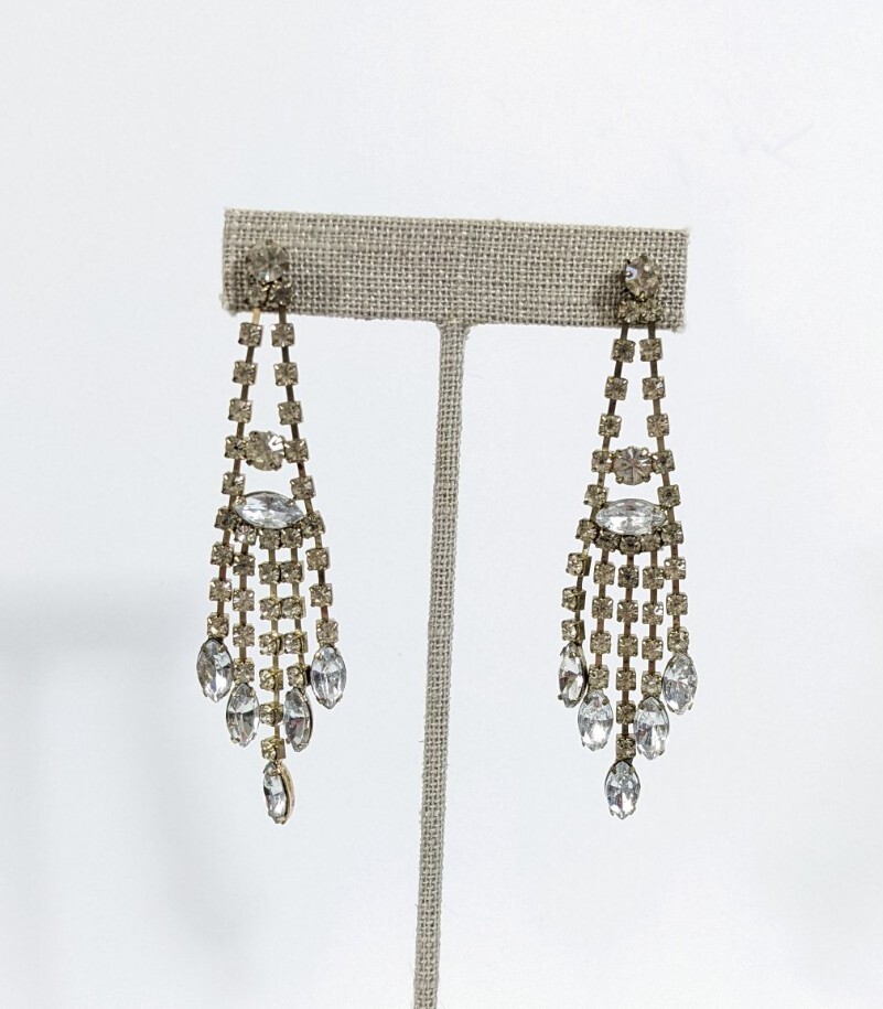 Rhinestone Drop Dangle Chandelier Stud Earrings -… - image 2