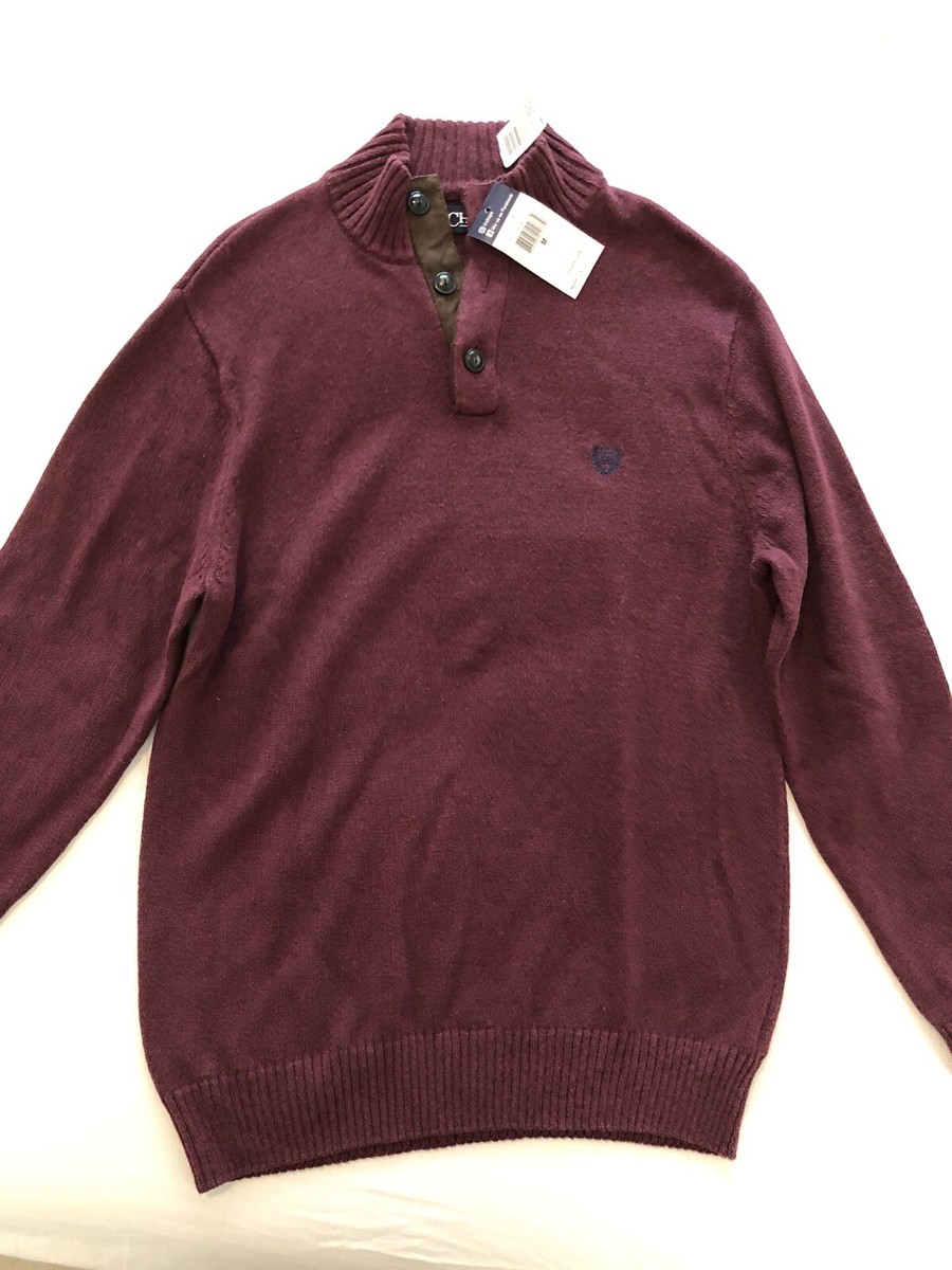 Chaps Mens Button Elbow Patches Maroon Cotton Mock Turtleneck Sweater sz M