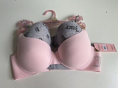 2 Pack Juicy Couture Bra Sz 38C SEXY Push Up JC5301 Bling Pink Heather Grey  Logo 195838873176 
