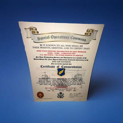 U.S.A.F. / SPECIAL OPERATIONS / 2ND AIR DIVISION - CERTIFICATE OF COMMENDATION