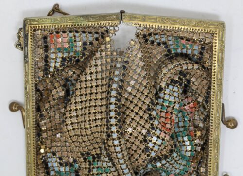 1920's Antique Flapper Purse Whiting & Davis Enamel Painted Mesh Evening Handbag - Picture 15 of 15