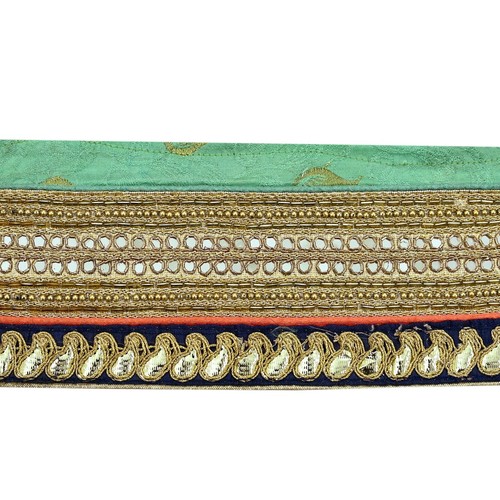Indian Vintage Sari Border Hand Embroidered Craft Trim 1Yd Lace Sewing Ribbon - Picture 5 of 13