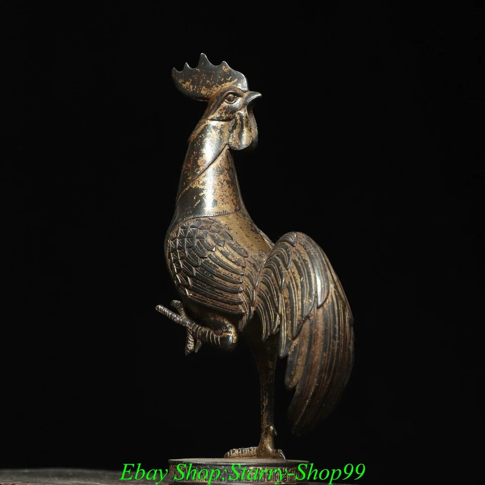 10 «Старый китайский бронзовый позолоченный фэн-шуй 12 зодиака петух кок курица животное статуя - Изображение 4 из 4