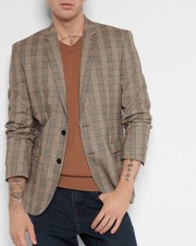 NEW EXPRESS 298 SLIM PLAID FLANNEL SUIT JACKET SZ 38R