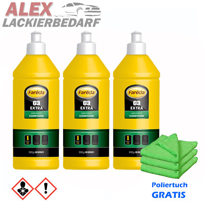 3x Farecla G3 EXTRA 500g Schleifpaste Politur G3E501 + Poliertuch grün