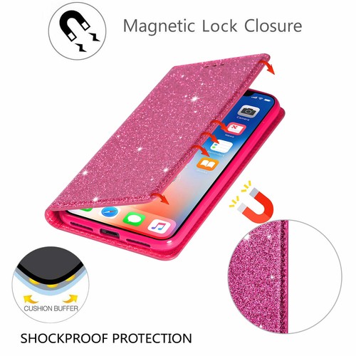 Bling Glitter Magnetic Wallet Stand Case For iPhone 16/15/14/13 Pro/12/11/XS/XR - Picture 10 of 17