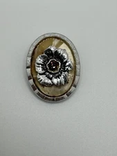 VINTAGE SCARF CLIP SILVER TONE, YELLOW ENAMEL SILVER FLOWER
