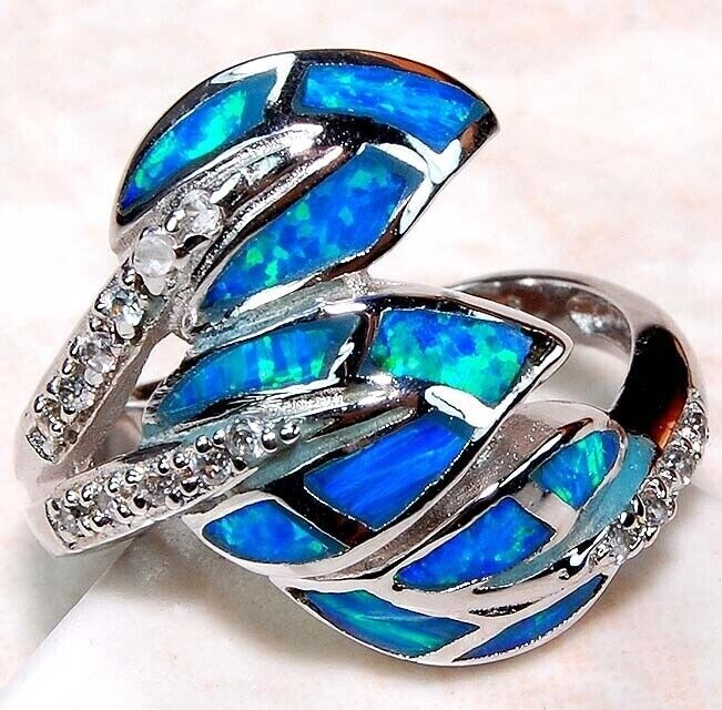 Australian Opal Inlay & Topaz 925 Solid Sterling Silver Ring Sz 6 TD3