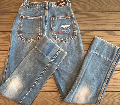 Vintage 80s BRITTANIA Straight Leg Hi-Rise Distressed Embroidered Pocket Jeans~1